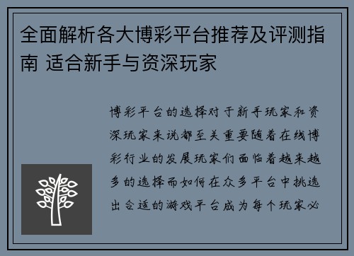 全面解析各大博彩平台推荐及评测指南 适合新手与资深玩家