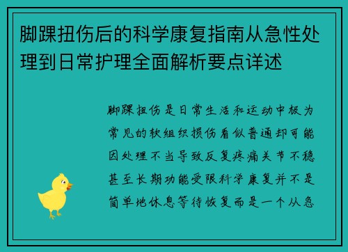 脚踝扭伤后的科学康复指南从急性处理到日常护理全面解析要点详述 脚踝扭伤后的科学康复指南从急性处理到日常护理全面解析要点详述